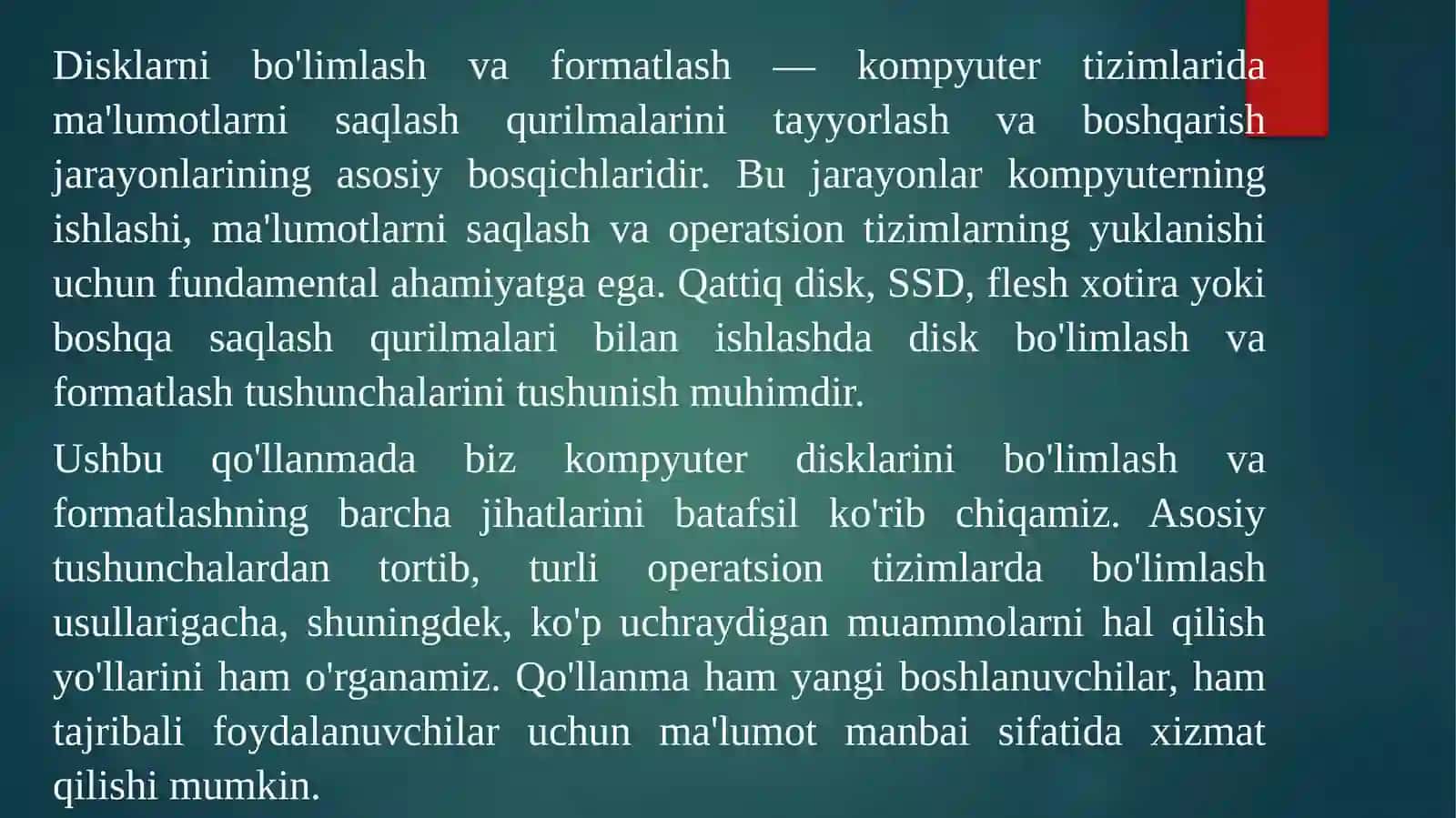Disklar ni bo'limlash va formatlash 2