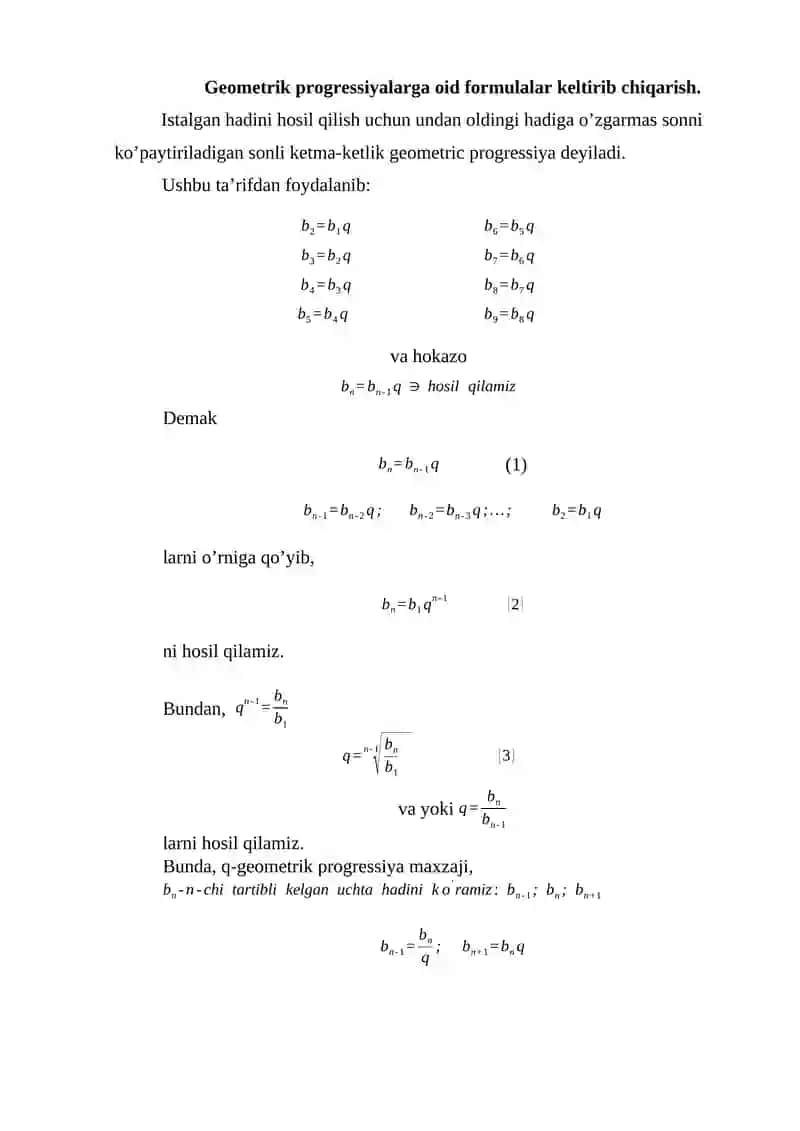 Geometrik progressiyalarga oid formulalar 2