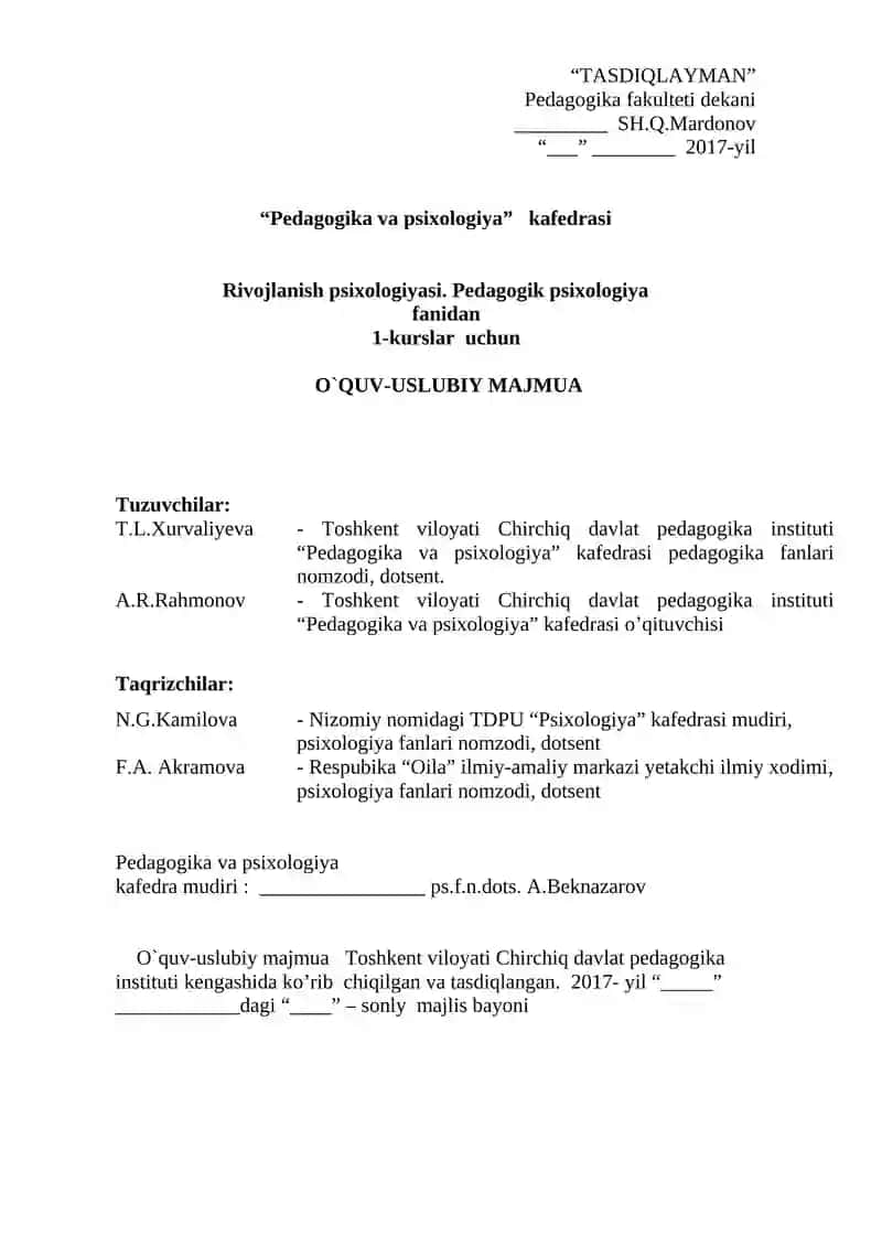 O`QUV-USLUBIY MAJMUA 2