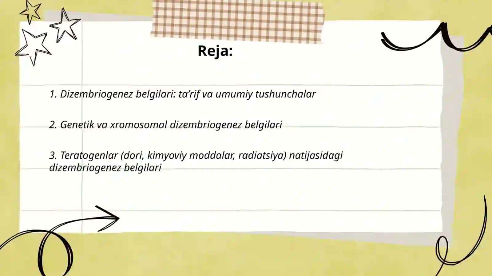 Dizembriogenez belgilari 2