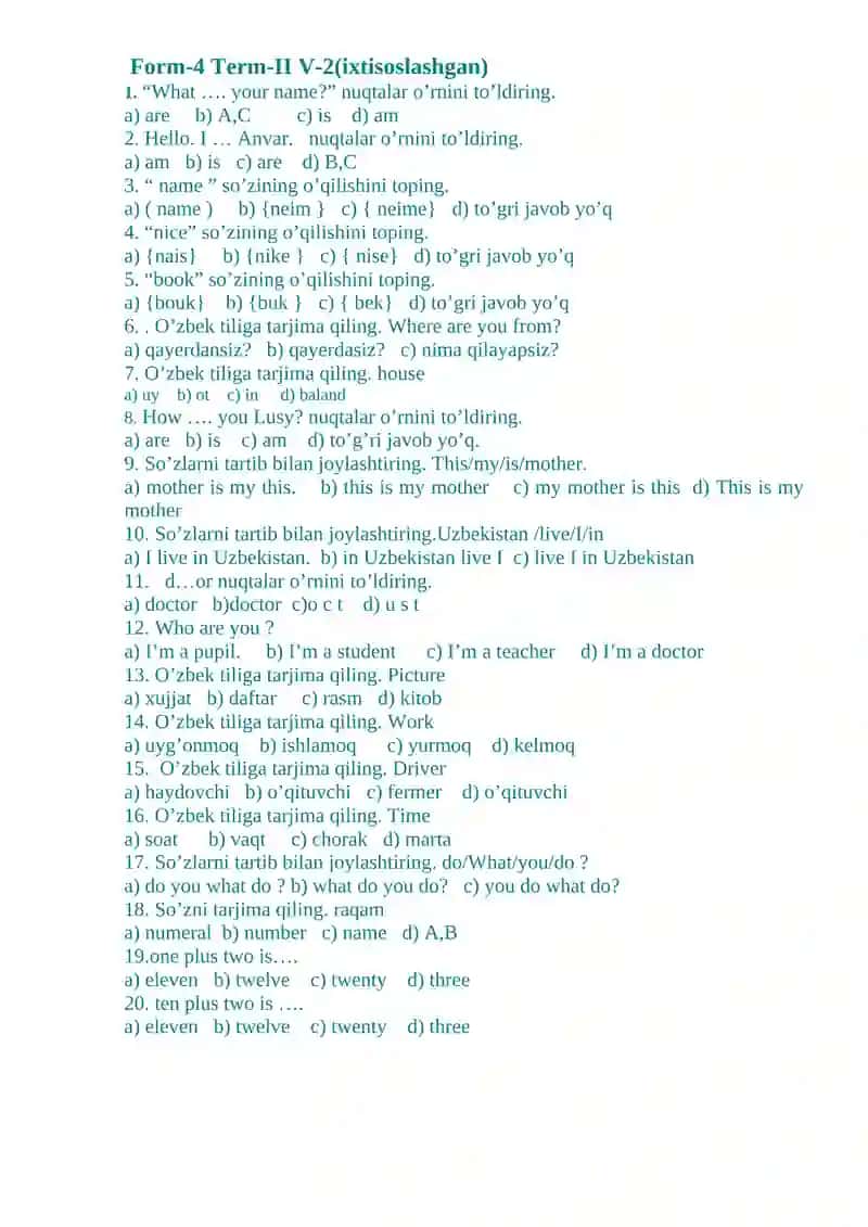 Form-4 Term-II V-1 (ixtisoslashgan) 2