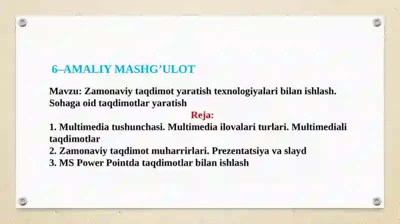 Zamonaviy taqdimotlar bilan ishlash 2