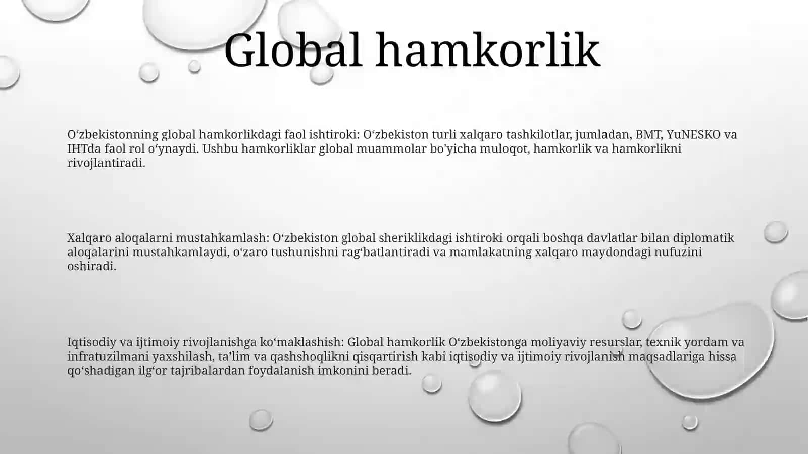 O'Zbekiston Hamda Jahon Hamjamiyati 2