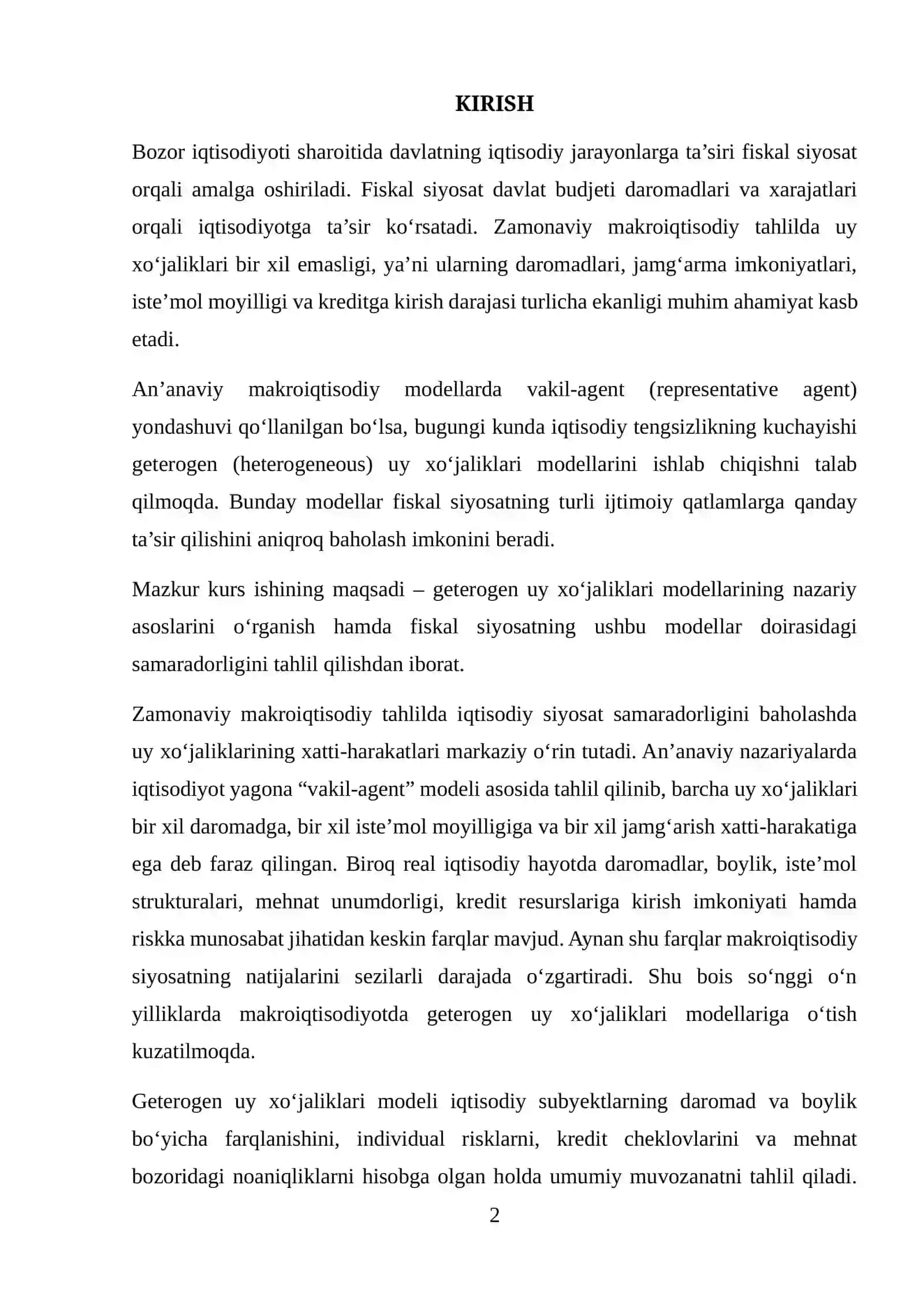 HETEROGEN UY XO‘JALIKLARI MODELLARI VA FISKAL SIYOSAT EFFEKTI 2