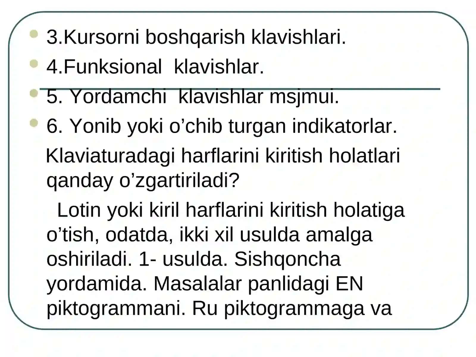 Klaviatura bilan tanishuv 2