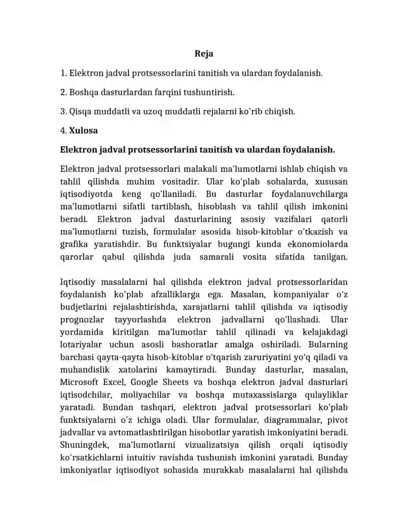 Elektron jadval protsessorlari 2