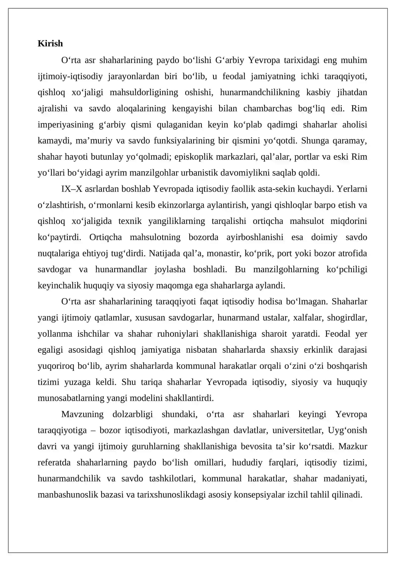 O‘rta asr shaharlarining paydo bo‘lishi. 2