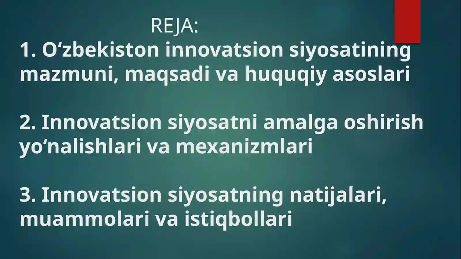 O'ZBEKISTONNING INNNOVATSION SIYOSATI 2