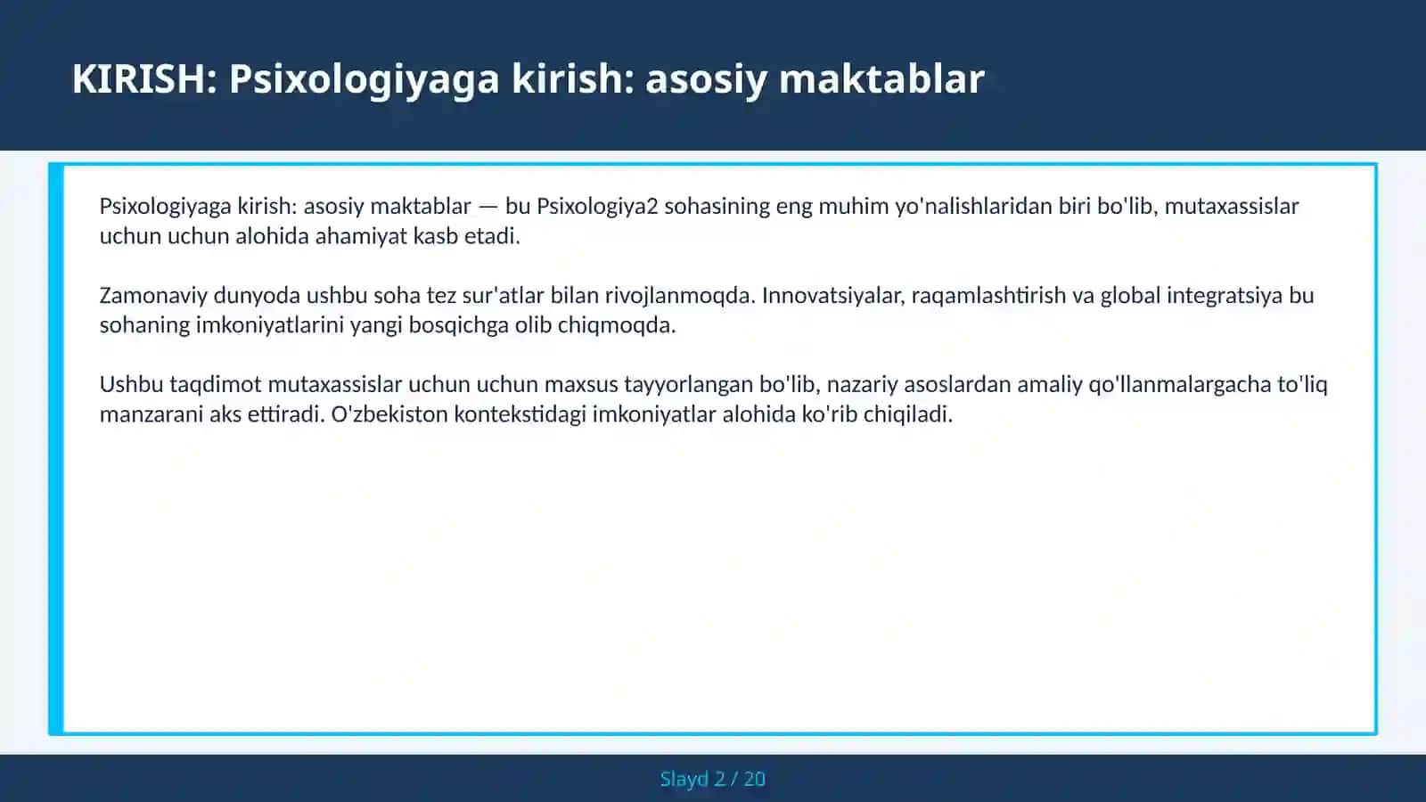 Psixologiyaga Kirish: Asosiy Maktablar 2