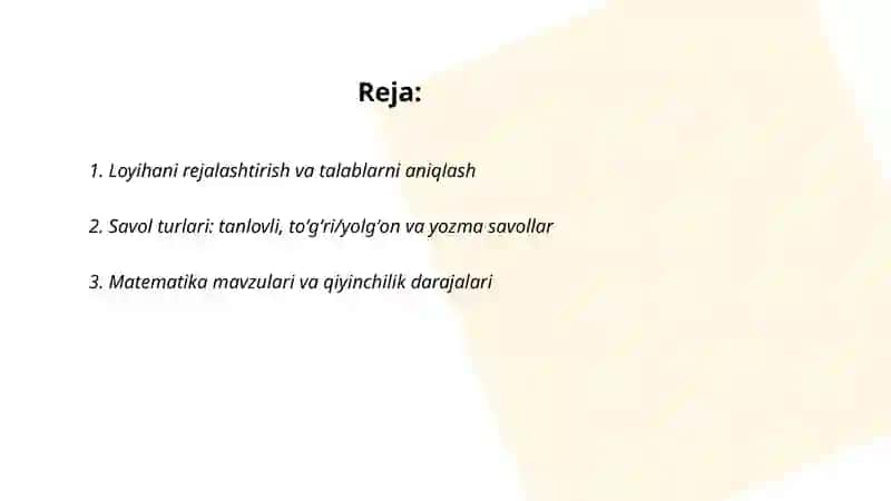 Matematik o'yin (quiz) dasturini yaratish 2