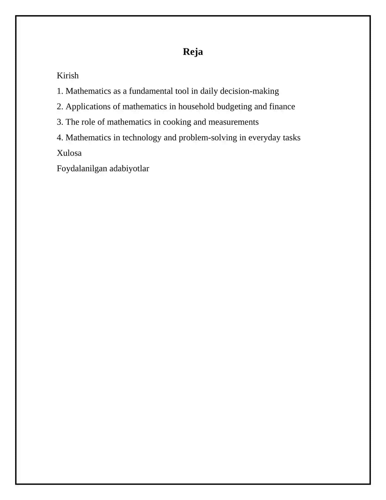 Mathematics in everyday life 2