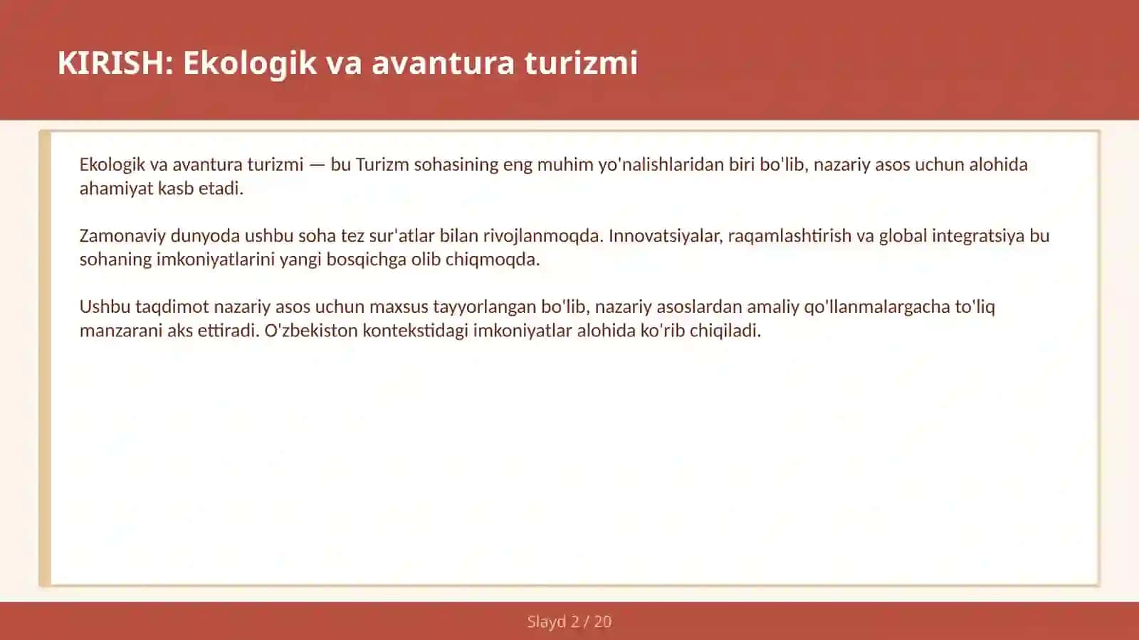 Ekologik va avantura turizmi 2