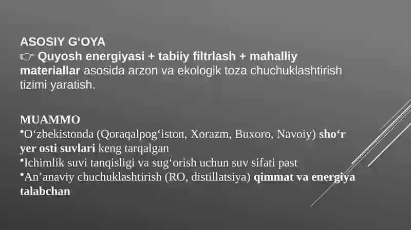 O'zberistonsharoitidasho'r suvlar nichi chuchuklashtirish g'oyasi 2