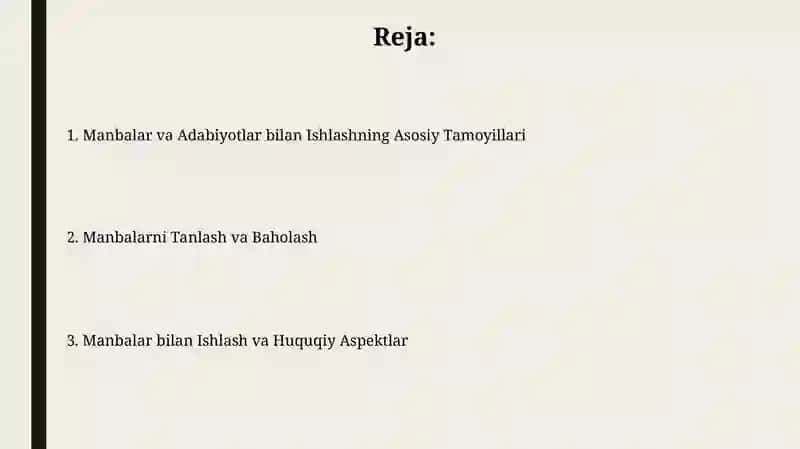 Manbalar va adabiyotlar bilan ishlash 2