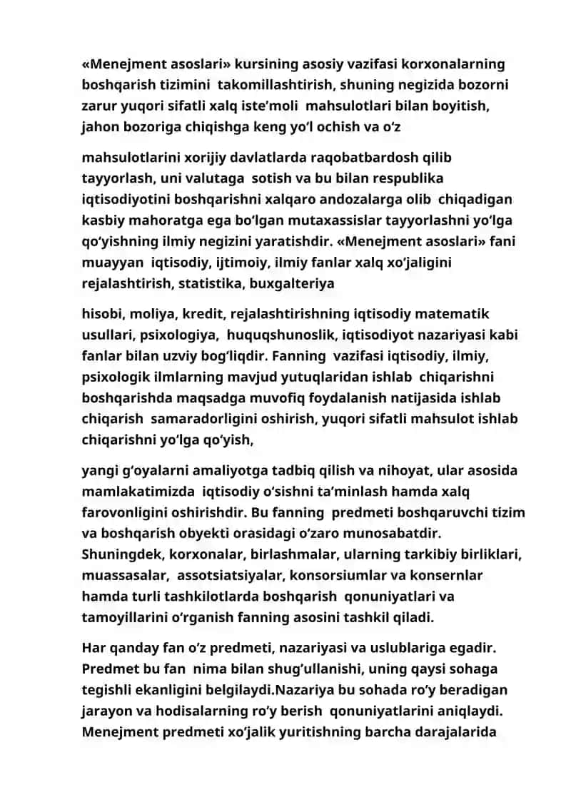 Menejmentning Zarurligi, Maqsad va Vazifalari 2