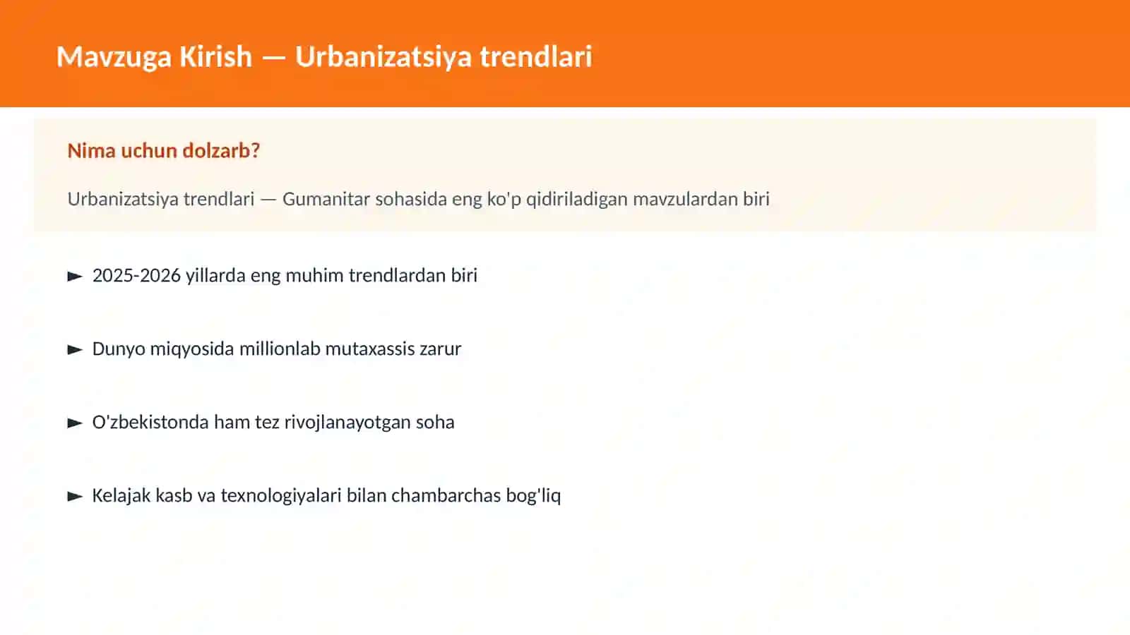 Urbanizatsiya trendlari 2