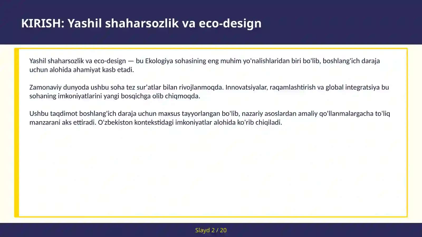 YASHIL SHAHARSOZLIK VA ECO-DESIGN 2