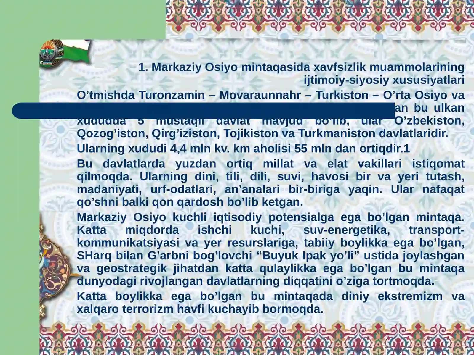 Xavfsizlikning Markaziy Osiyodagi o'rni 2