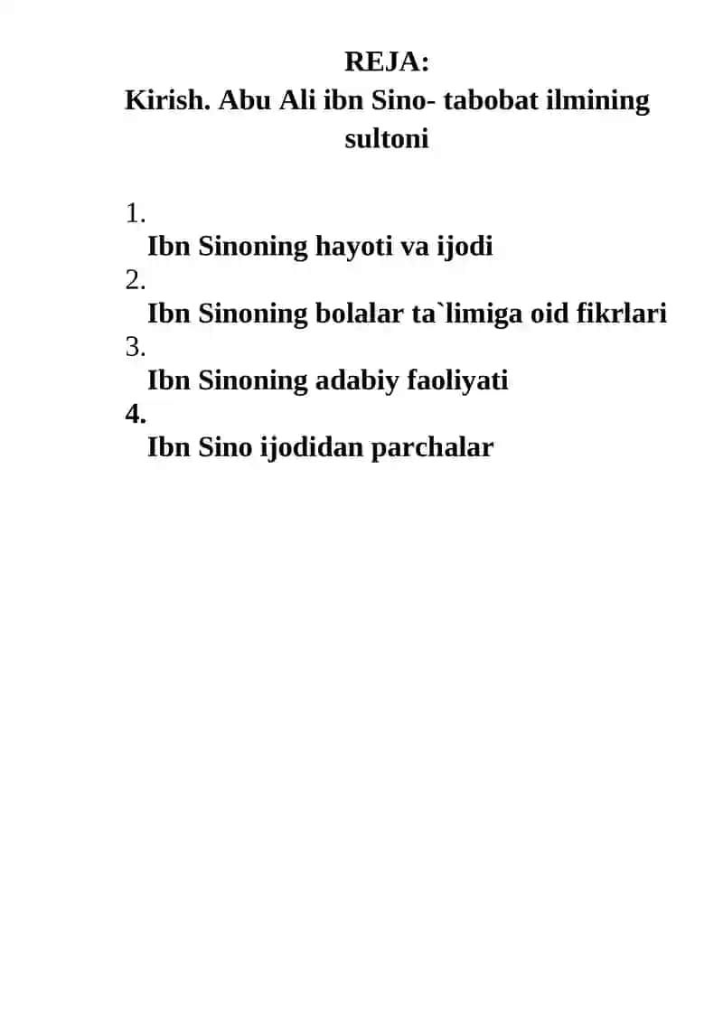 Mavzu: Abu Ali ibn Sino ijodi va faoliyati 2