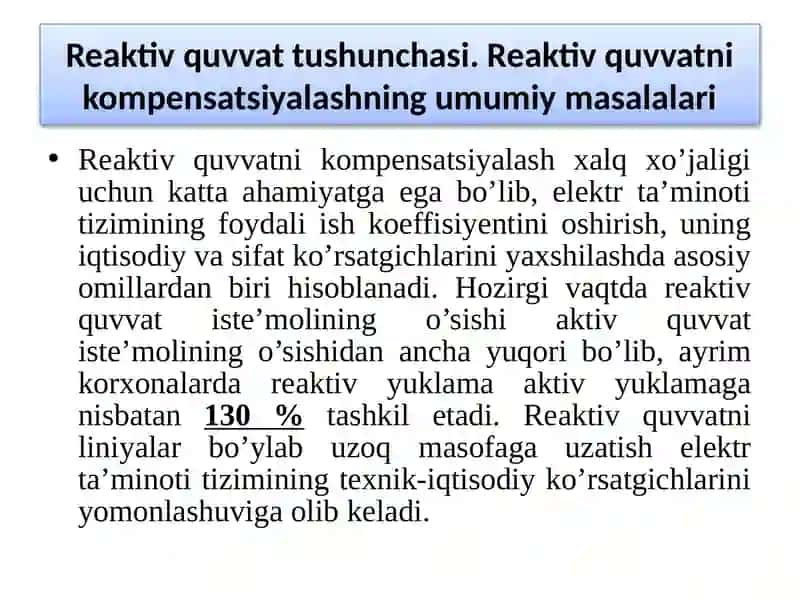 Reaktiv quvvatni kompensatsiyalash 2