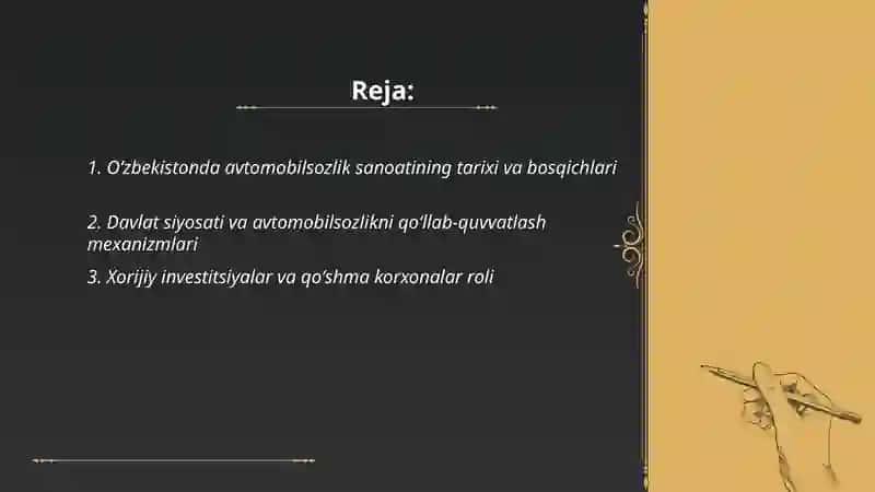 Oʻzbekistonda avtomobilsozlik sanoatinig rivojlanishi 2