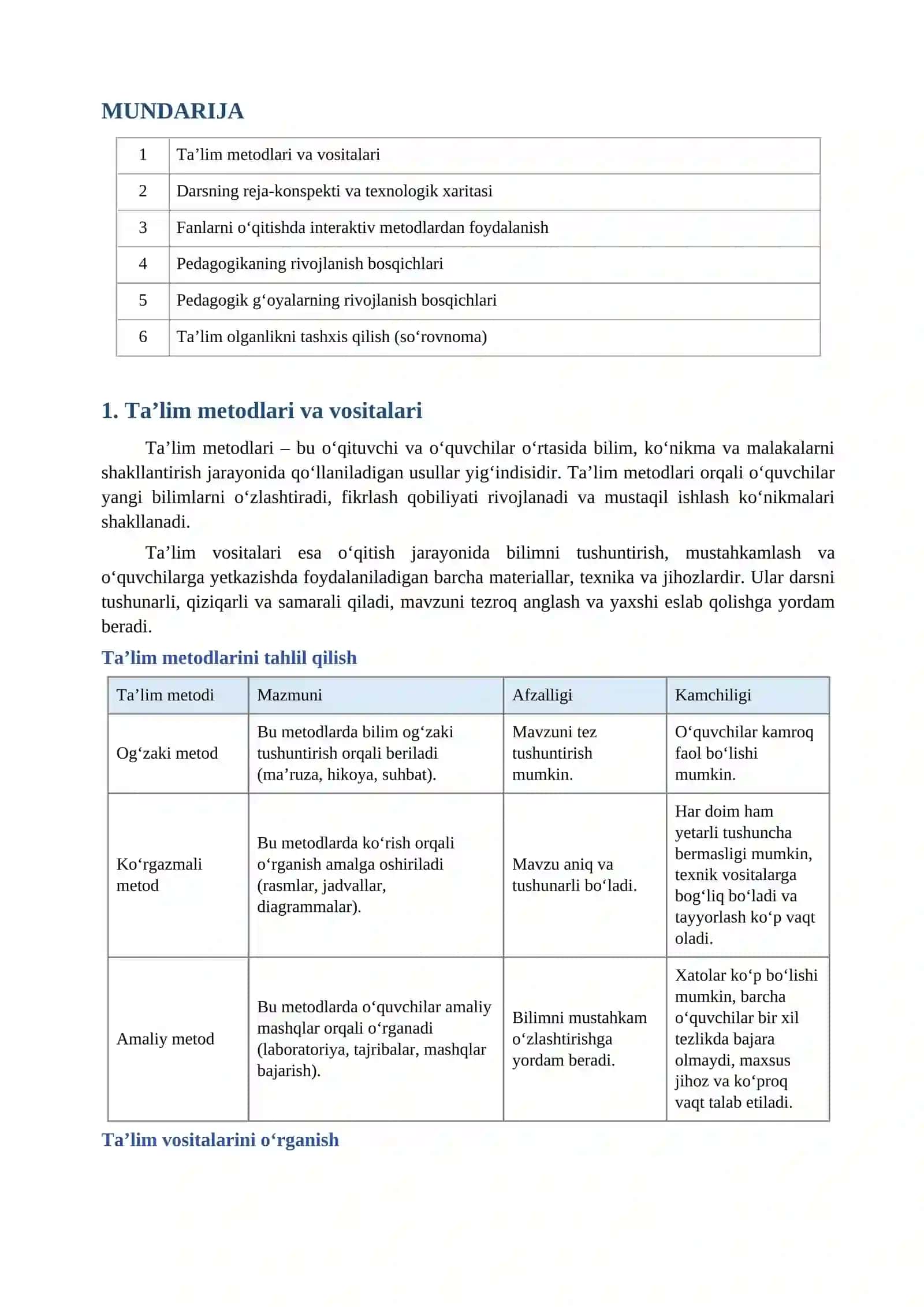 Ta'lim Metodlari va Vositalari 2