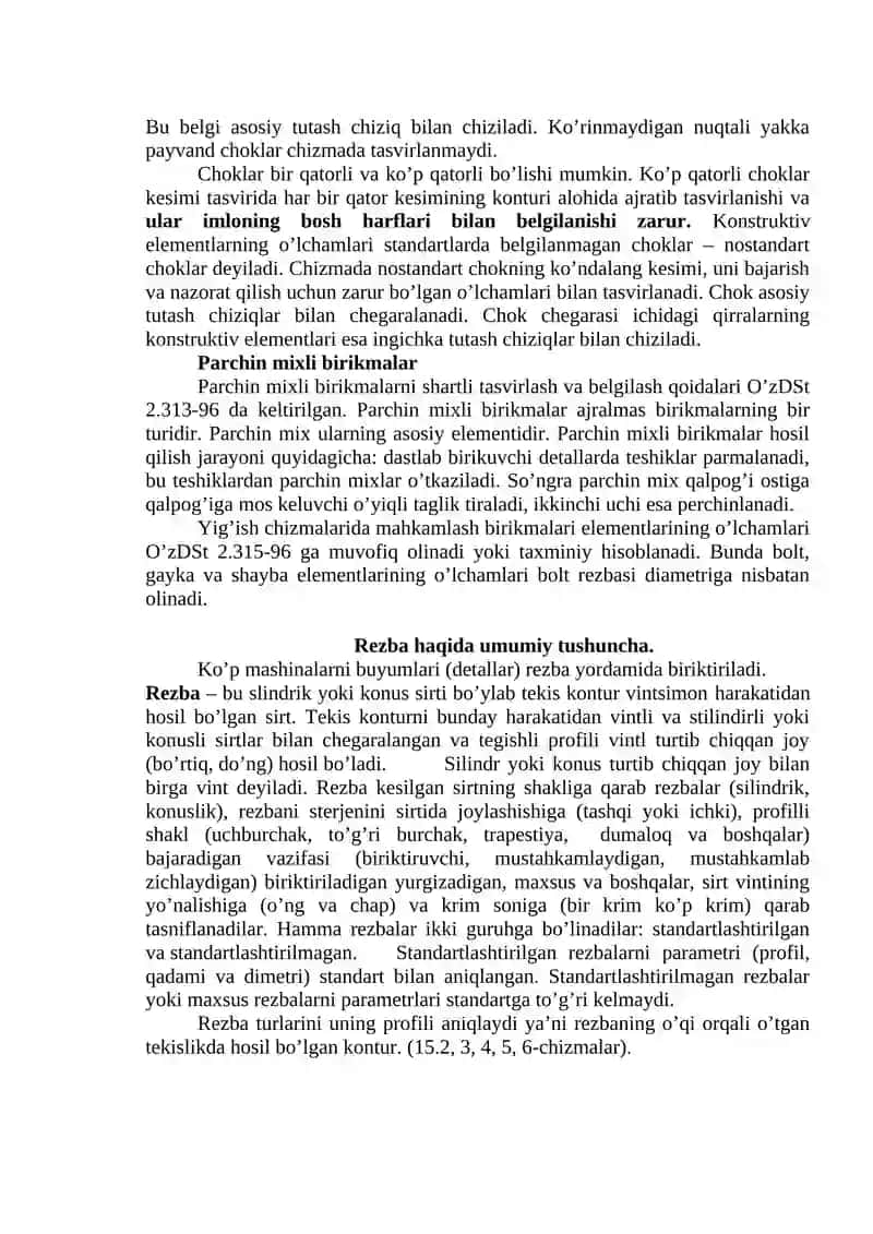 Rezbalarni chizmalarda  tasvirlanshi va belgilanishi 2