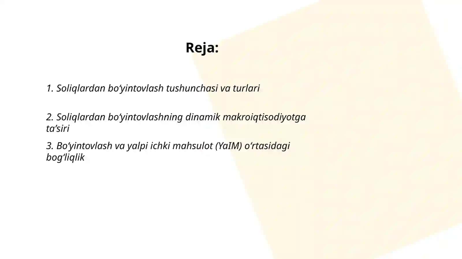 Soliqlardan boʻyintovlash fanidan 2
