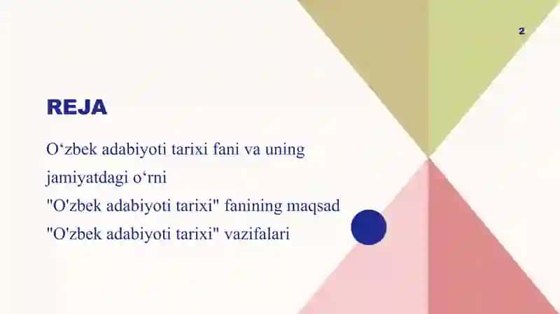 "O'zbek adabiyoti tarixi" fanining maqsad va vazifalari 2