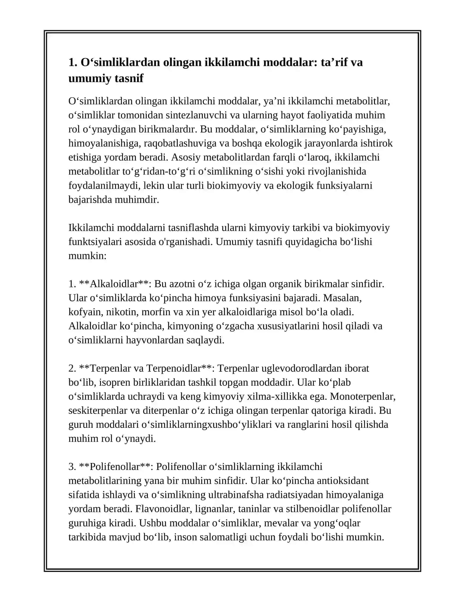 Oʻsimliklardan Olingan Ikkilamchi Moddalar 2