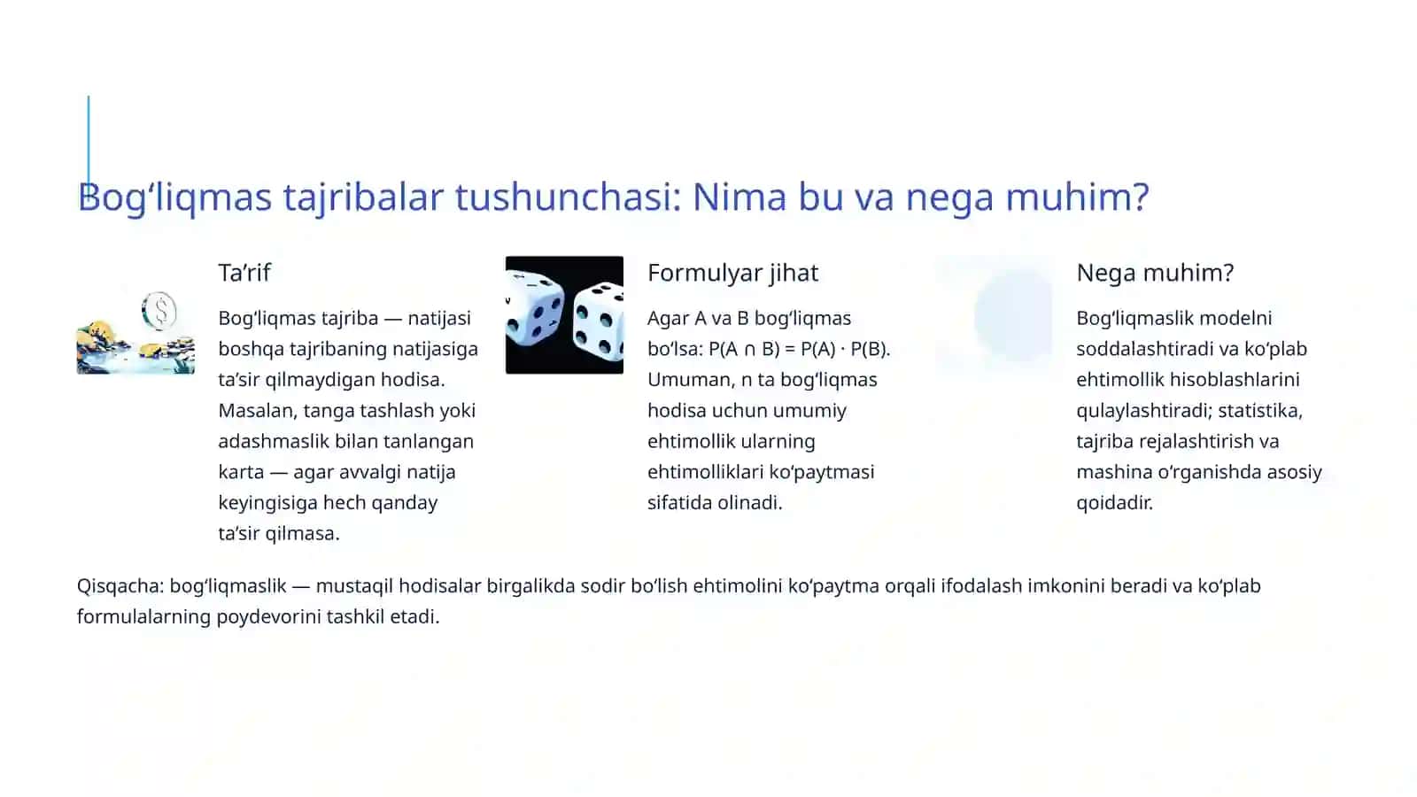 Bog‘liqmas tajribalar ketma-ketligi va Bernulli formulasi 2