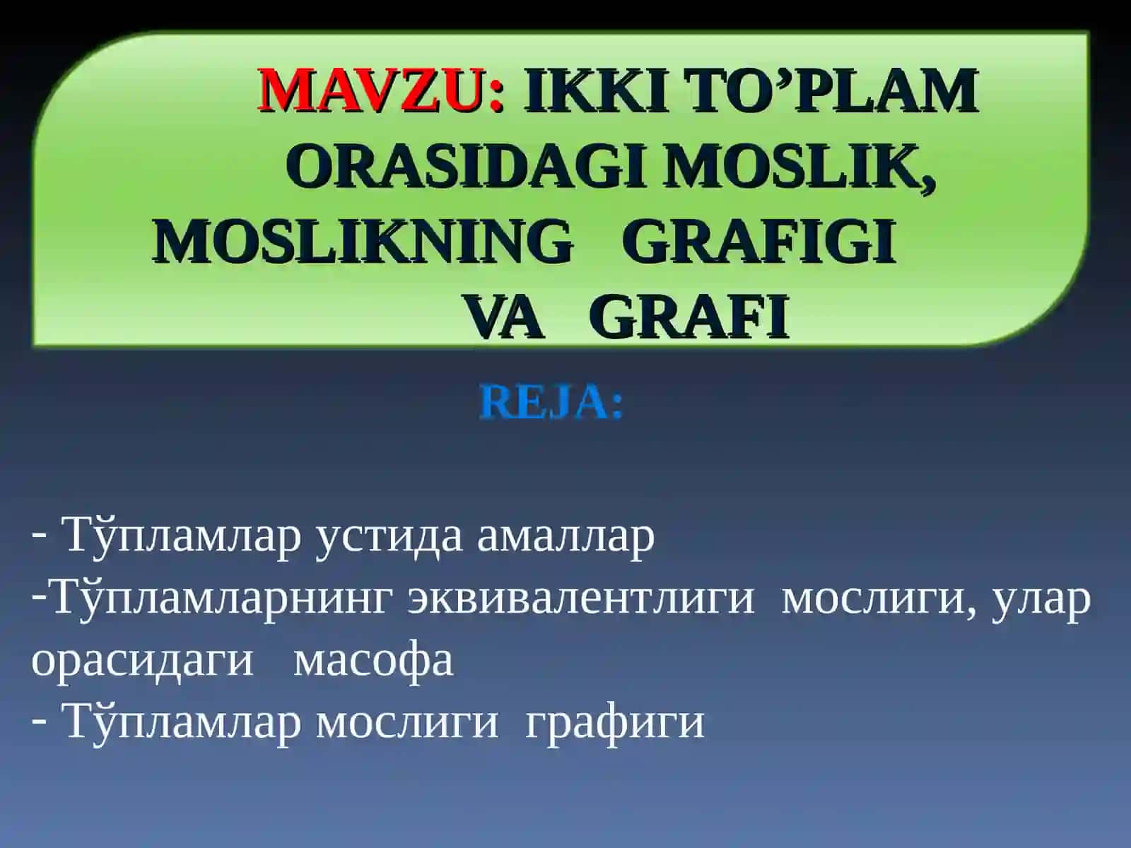 IKKI TO’PLAM ORASIDAGI MOSLIK 2