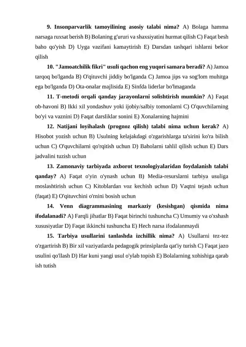 Tarbiya usullarini tanlashga qo'yiladigan talablar 2