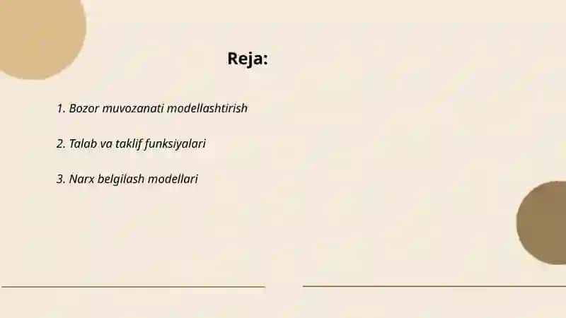 Bozor muvozanati modellashtirish 2