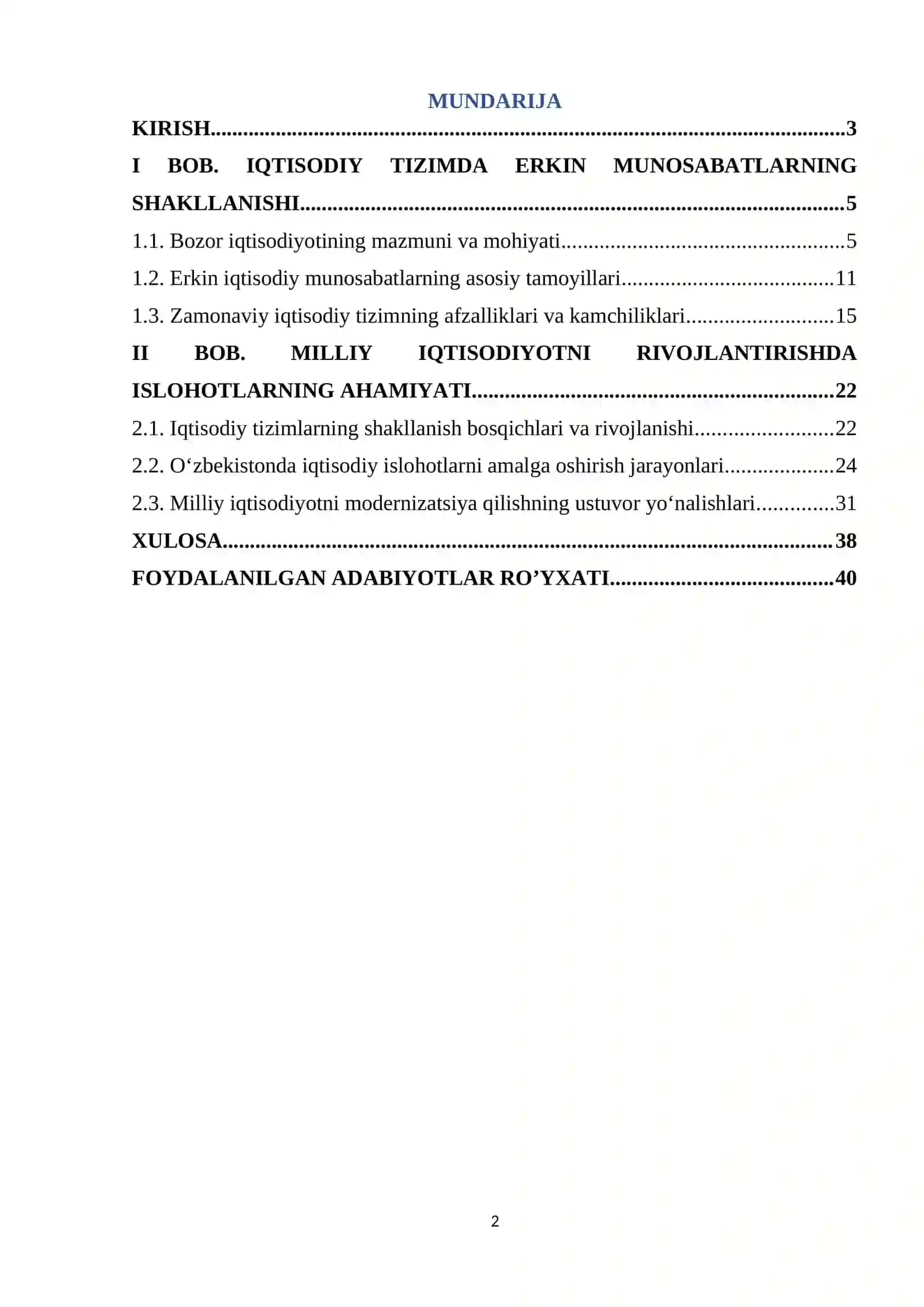 Bozor iqtisodiyotining mazmuni va uning rivojlanishi 2
