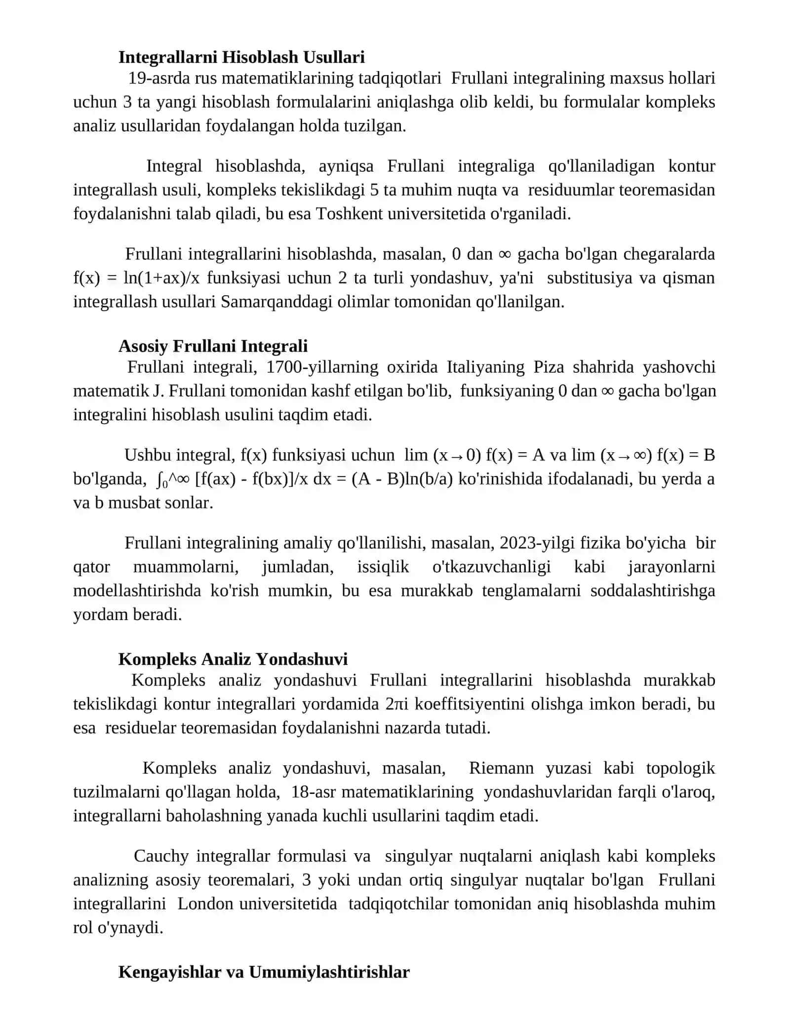 Frullani integrali va uni hisoblash 2