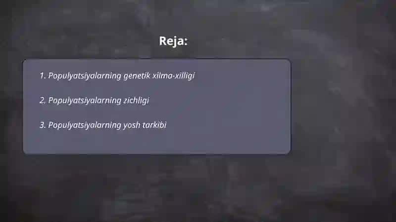Populyatsiyalarning xususiyatlari 2