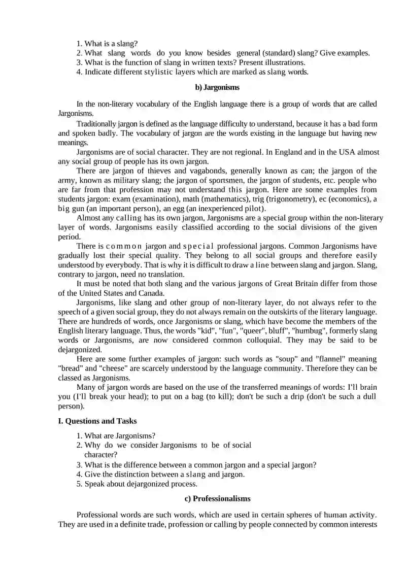Lecture 6. Special Colloquial Vocabulary 2