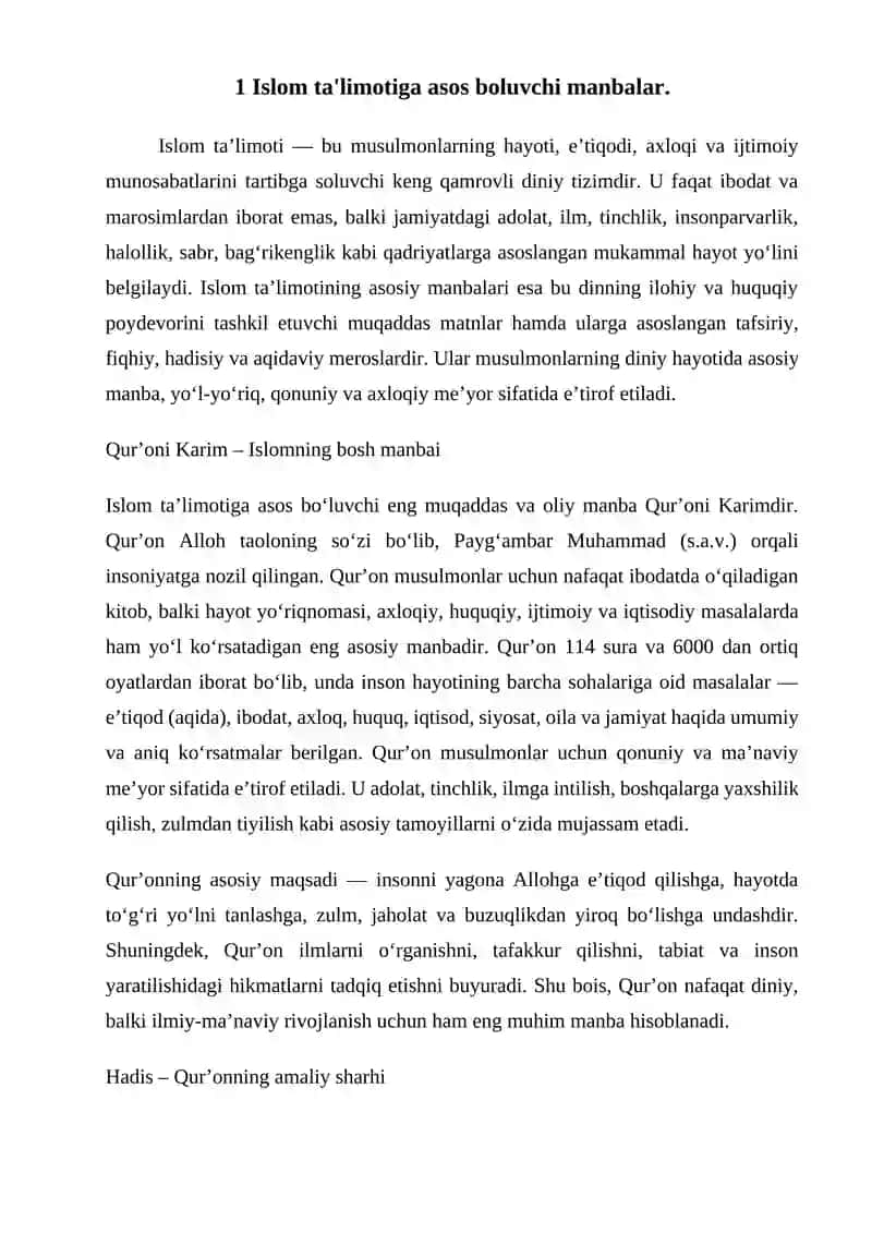 Islom ta'limotiga asos boluvchi manbalar 2