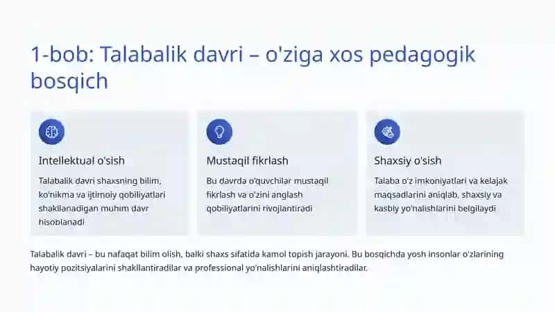 Talabalik Davrining Pedagogik Xususiyatlari 2