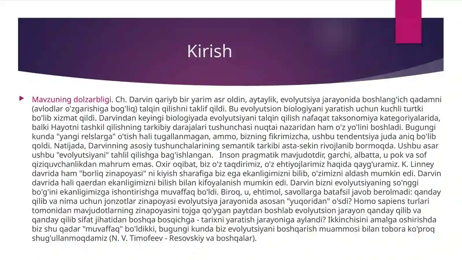 Charlz Darvin evolyutsion nazariyasi 2