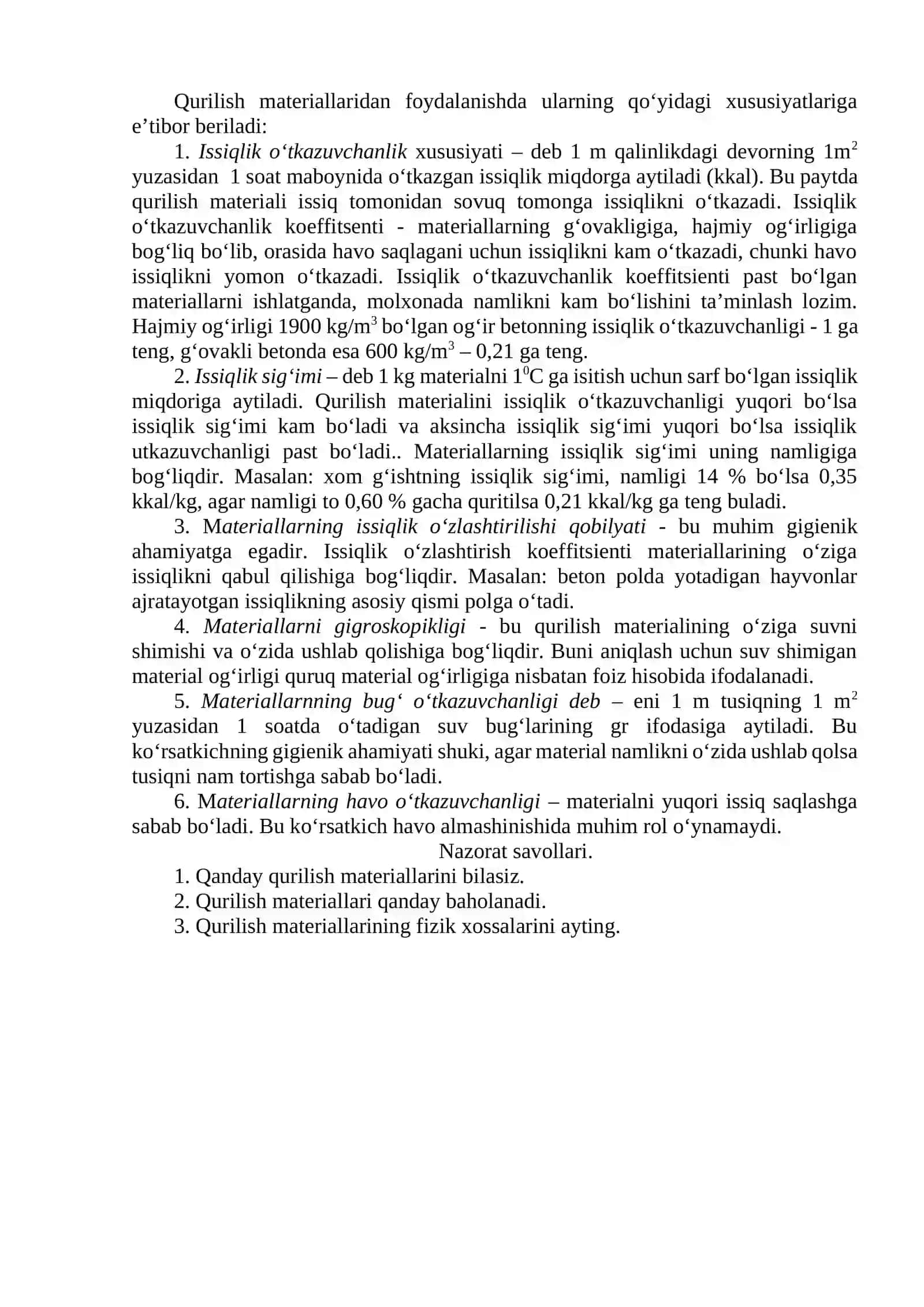 Qurilish materiallarining xossalari 2