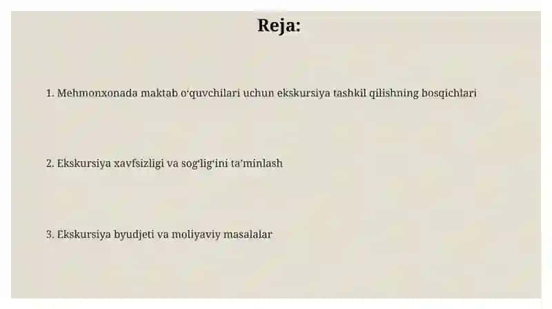 Mehmonxona bo'ylab ekskursiya tashkil etish 2