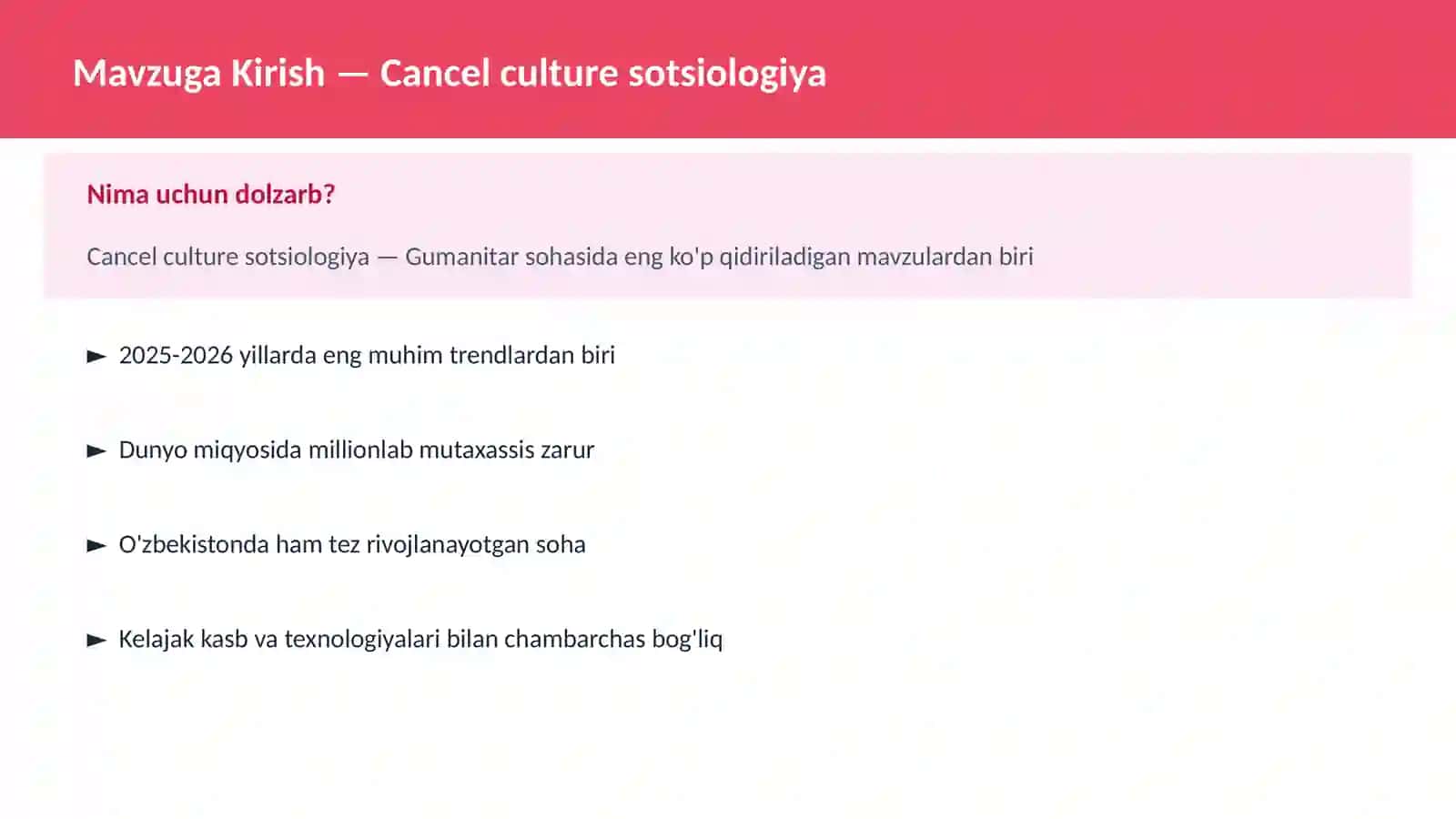 Mavzuga Kirish — Cancel culture sotsiologiya 2