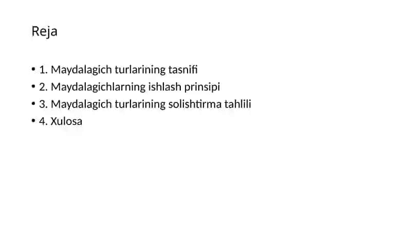 Turli maydalagich turlarining ishlash prinsipi va ularning solishtirma tahlili 2