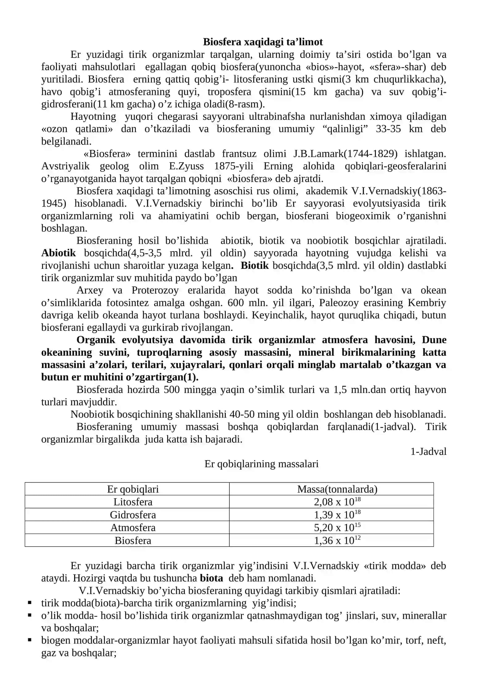 Biosfera haqida tushuncha 2