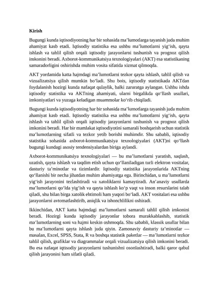 Iqtisodiy statistikada AKTdan foydalanish 2