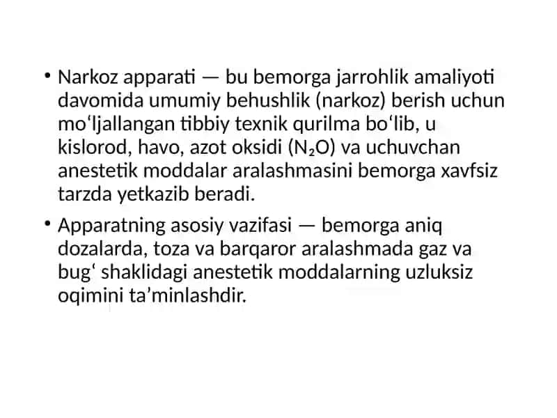 NARKOZ APPARATI VA UNING TUZILISHI 2