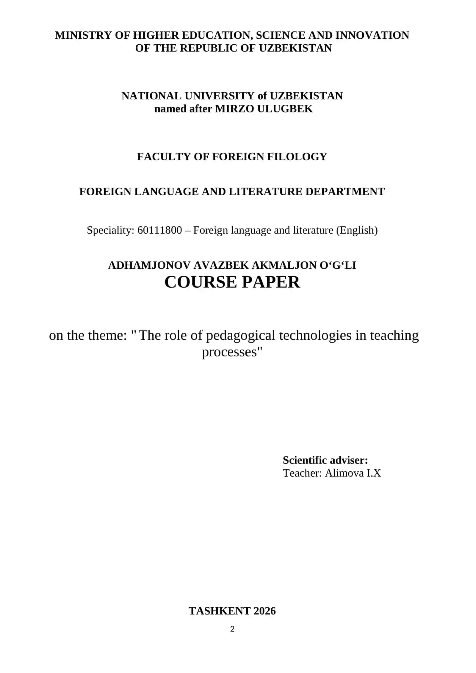 Ta’lim jarayonida pedagogik texnologiyalarning o‘rni 2