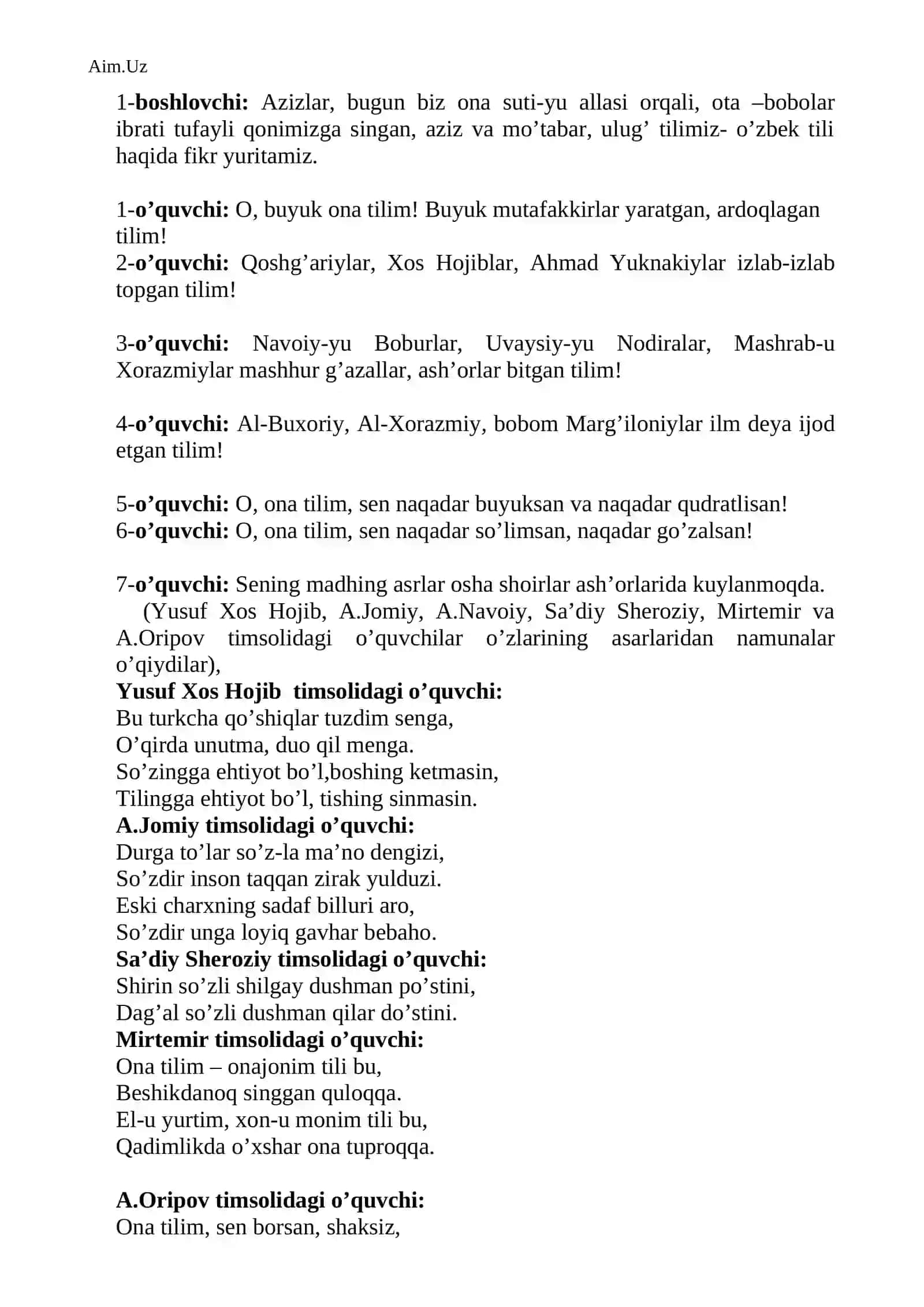 “Siz tilni asrangiz!” senariy 2